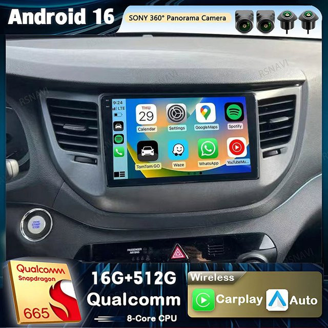 RSNAVI Android 16 Autoradio mit Carplay und DSP für Hyundai Tucson IX35 3 (2015-2018), 2Din Multimedia Head Unit mit GPS und Stereo, Schwarz - Bild 1