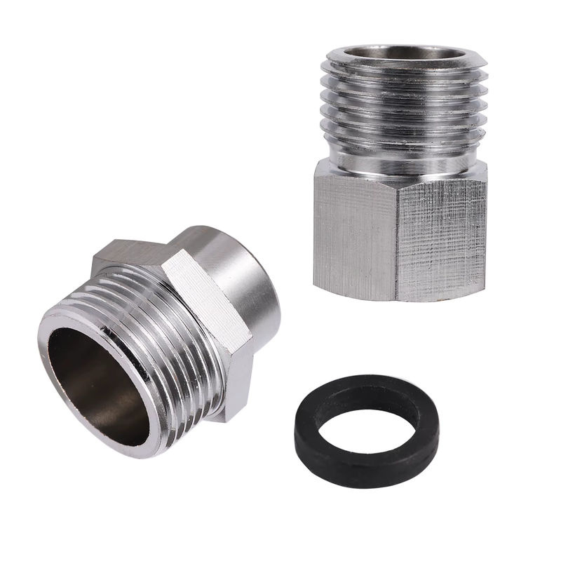 Adhere To Fly Tap Connector M18 auf 1/2 Zoll und 3/4 Zoll Außengewinde, vernickeltes Kupfer, Silber - Bild 3