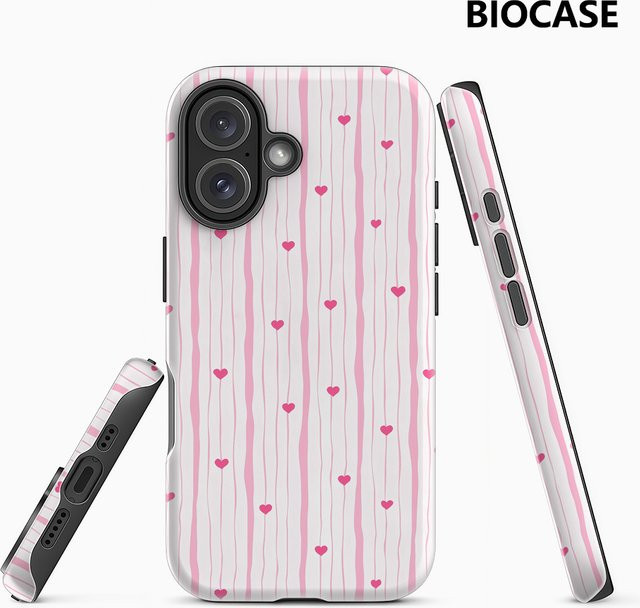 Potdemiel Handyhülle mit rosa Streifen und Herz-Design für iPhone 17 16 15 14 13 Pro Max Plus, robuste Doppel-Schicht-Hülle mit Magnetfunktion - Bild 1