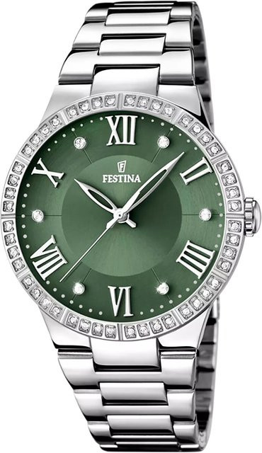 Festina Damenuhr, Quarz, Edelstahl, Grün, 37 mm, 5 ATM - Bild 1