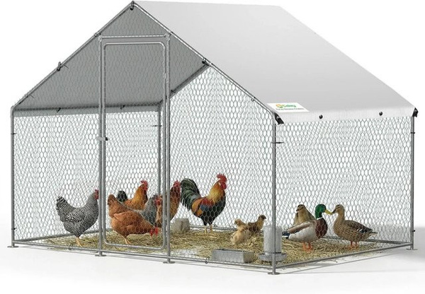 Sekey Hühnerstall XXL Winterfestes Freilaufgehege und Voliere für bis zu 10 Hühner in Weiß, H x B x T: 2 x 3 x 2 m