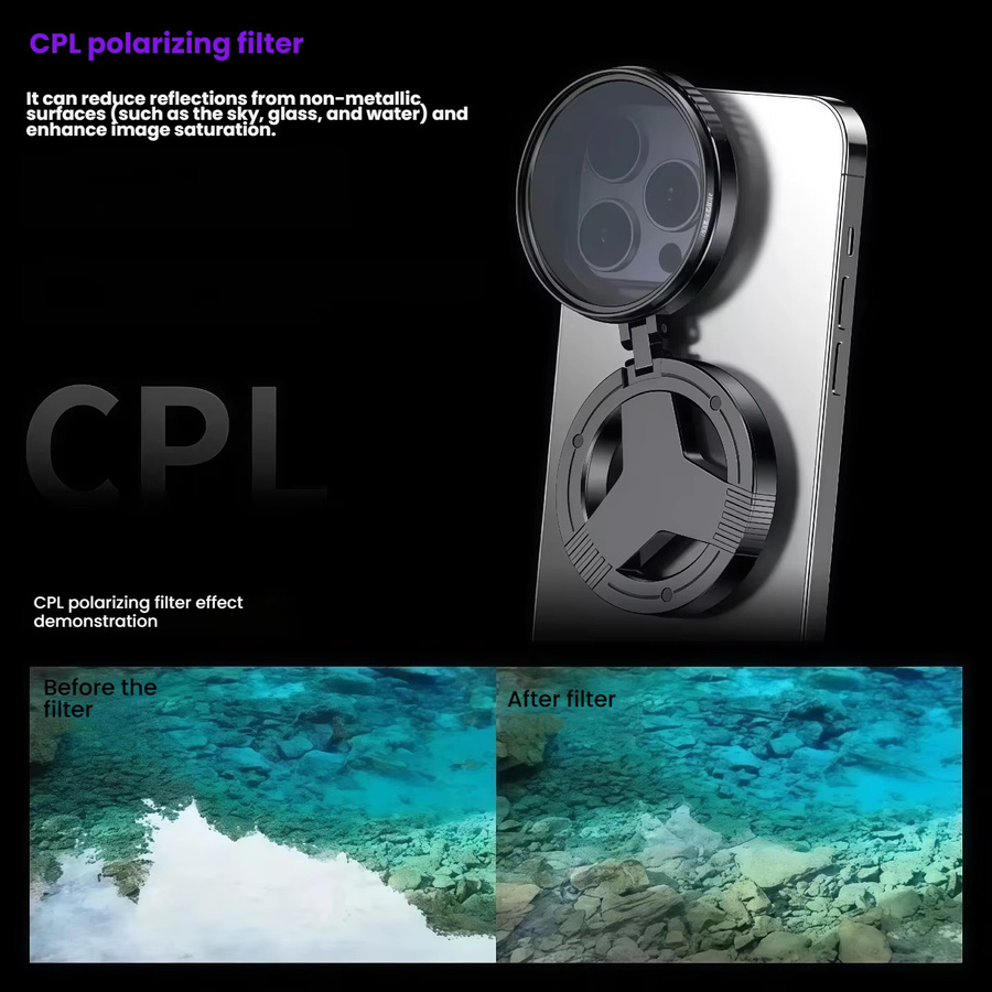 HD Magnetisches Telefon CPL Polarisationslinse mit Blendfreier optischer Beschichtung für Sternenfotografie und mobile Fotografie in Schwarz - Bild 3