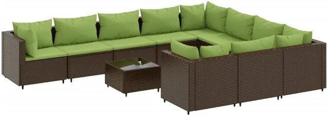 vidaXL 11-teilige Garten-Sofagarnitur in U-Form aus braunem Poly-Rattan mit Kissen und Couchtisch - Bild 1