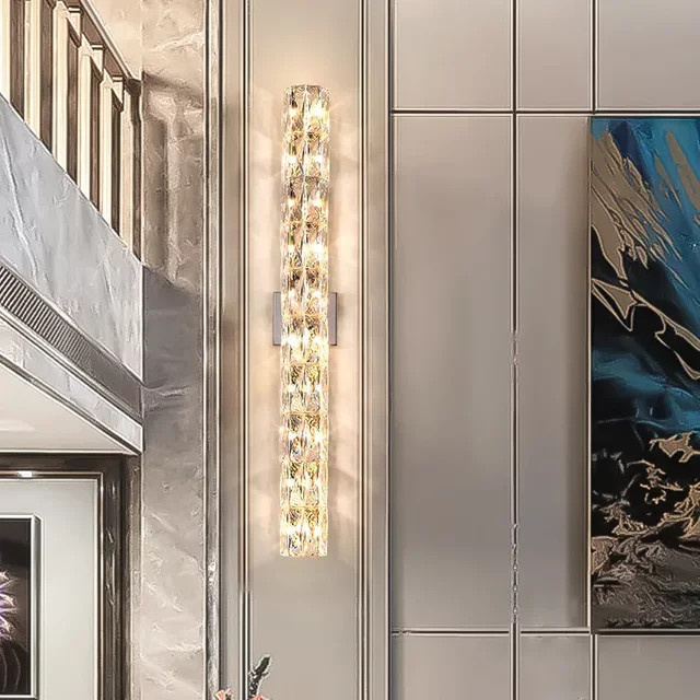 JIANKEXING Nordische Wandleuchte aus Edelstahl und Kristall mit verstellbarer LED-Lichtquelle in Silber und Transparent für Wohnzimmer, Esszimmer, Schlafzimmer, Flur und Treppe - Bild 1