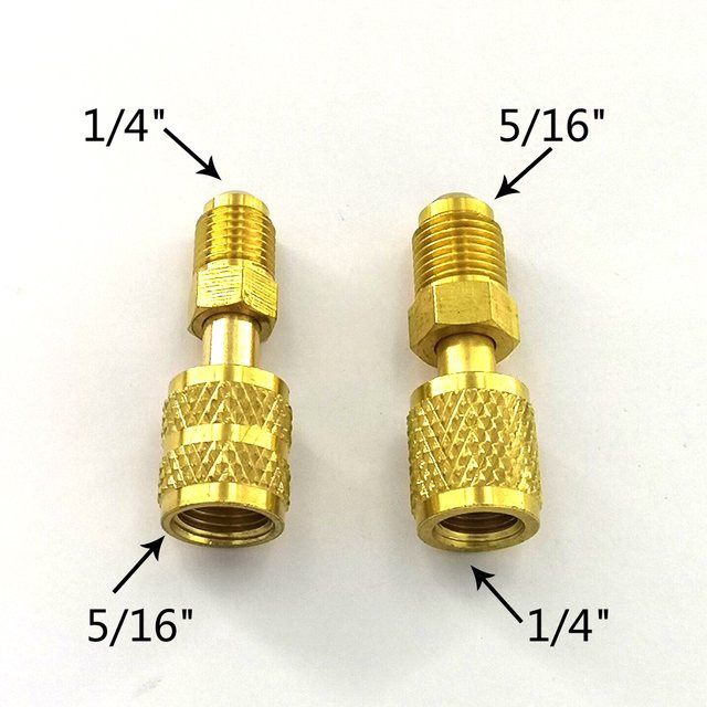 DAZZLEEX 2er-Set Messing Adapter für Vakuumpumpe und Klimaanlage, R410a 5/16 SAE Schnellkupplungen zu 1/4 SAE, Farbe: Gold - Bild 1
