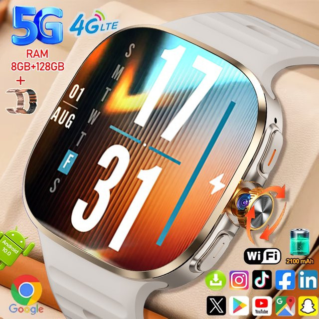 GUHUAVMI 4G Smartwatch mit 2,40 Zoll AMOLED-Bildschirm, 8GB RAM, 128GB Speicher, WiFi, GPS und HD-Videoanruf in Schwarz - Bild 1