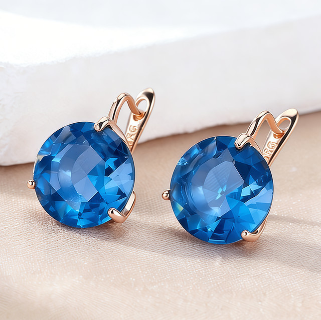 Wbmqda Tropfenohrringe, 585 Roségold, blaue runde Steine, Zirkon, Damen - Bild 1