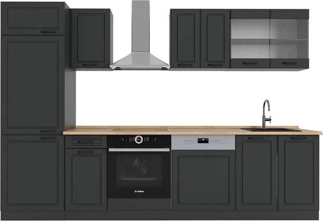 Vicco R-Line Küchenzeile Landhaus Stil in Anthrazit, Breite: 300 cm, Höhe: 207 cm, Tiefe: 46 cm - Bild 1