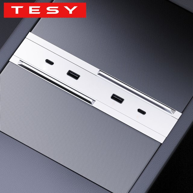 TESY USB-C USB-Hub Schnellladestation für Tesla Model Y und Model 3 Highland in Silber - Bild 1