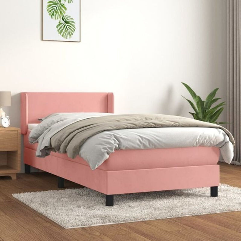Vidaxl Boxspringbett mit Matratze aus Samt in Rosa und Weiß B/T/H: 90 x 190 x 93 cm - Bild 1