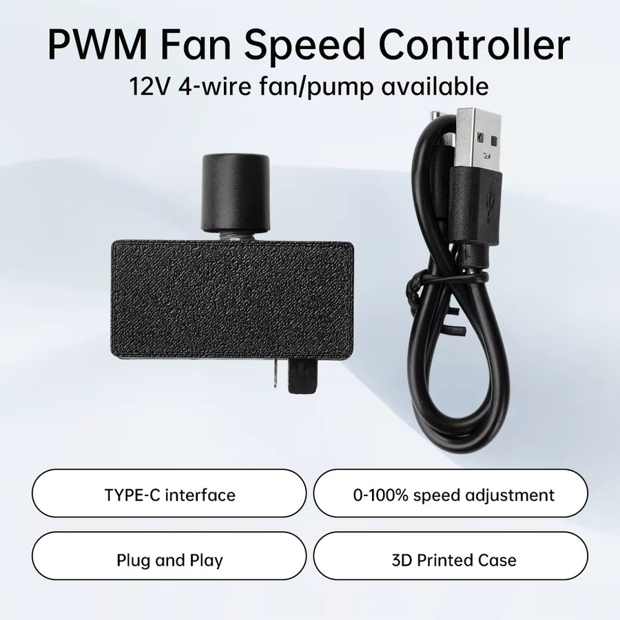 Aideepen PWM Lüftergeschwindigkeitsregler mit USB-C Anschluss, 12V DC 4-Pin Lüftersteuerung für Wasserkühlung und Kühler, Schwarz - Bild 2