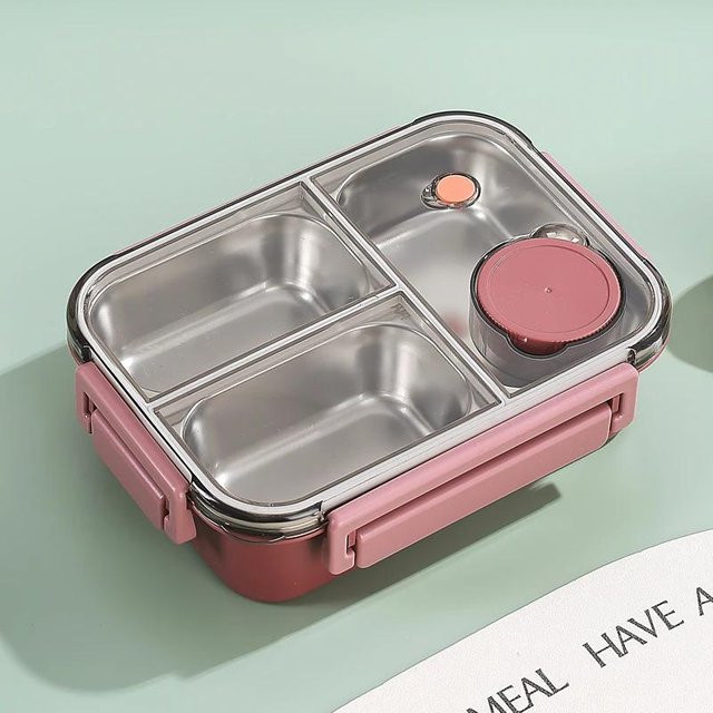 Yiran Furniture Edelstahl Bento Box mit Fächern und Besteck, auslaufsicher und isoliert, erhältlich in Rot, Blau, Grün und Pink - Bild 1