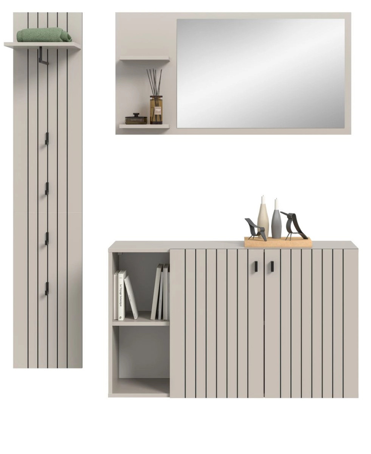 3-tlg. Garderobe Set Loreno von Inn.Furn in Kaschmir, modern mit Spiegel und Schuhschrank - Bild 2