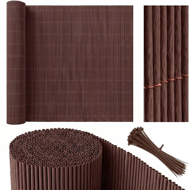 Sekey Balkonsichtschutz in natürlicher Optik mit Kabelbindern, Braun, Breite: 80 cm, Höhe: 300 cm - Bild 1