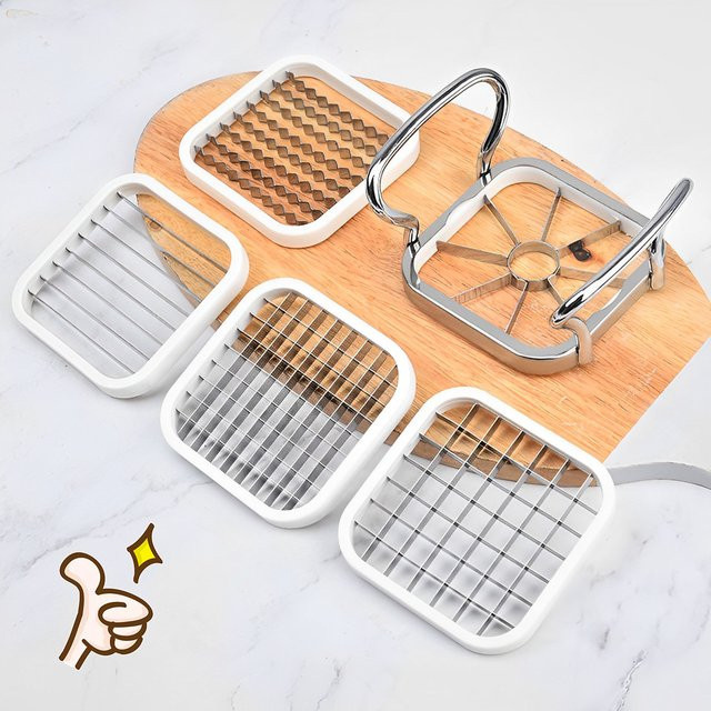 Willstar 5-in-1 Obst- und Gemüseschneider aus Edelstahl in Silber mit Griff und mehreren Klingen für quadratische Schnitte - Bild 1