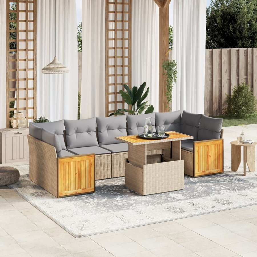 vidaXL 8-teiliges Garten-Sofagarnitur in U-Form aus Poly-Rattan mit Kissen in Beige - Bild 3