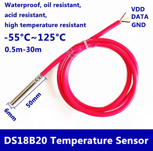 ZUIDID DS18B20 Wasserdichter digitaler Temperatursensor mit Edelstahlsonde und rotem Silikonkabel - Bild 1
