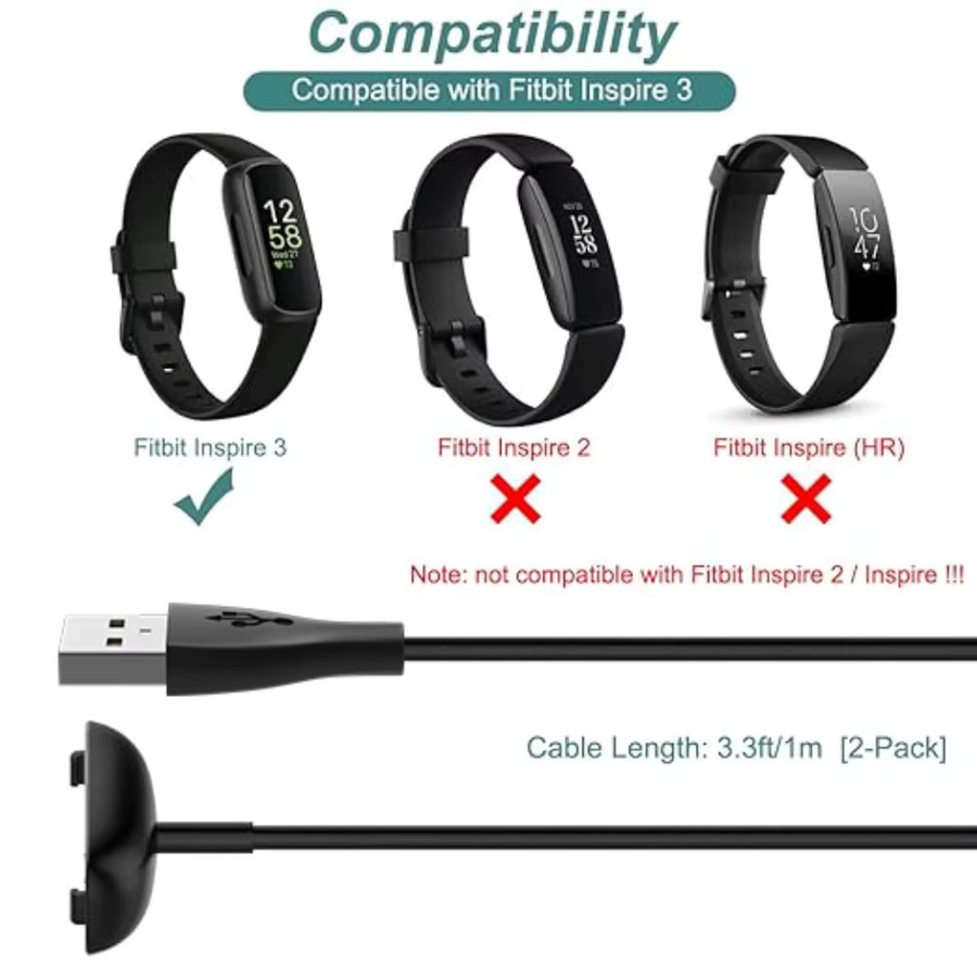 Fitbit Ersatzladegerät für Fitbit Inspire 3, USB, Schwarz, 2er-Pack - Bild 5