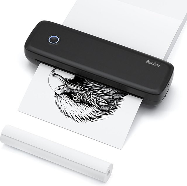 Bisofice Tragbarer A4 Thermotransferdrucker, kabellos und USB-Verbindung, Schwarz - Bild 1
