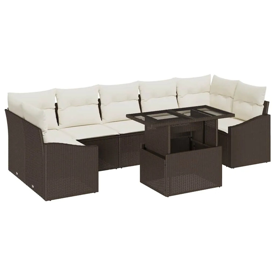 8-tlg. vidaXL Garten-Sofa-Set aus Poly-Rattan in Braun mit integriertem Sitzkissen-Speicher und modernem L-Shape Design - Bild 2