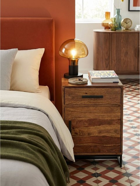 KADIMA DESIGN Nachttisch im Industrial-Stil aus Massivholz und Metall in Braun, B/T/H: 45 x 35 x 65 cm - Bild 1