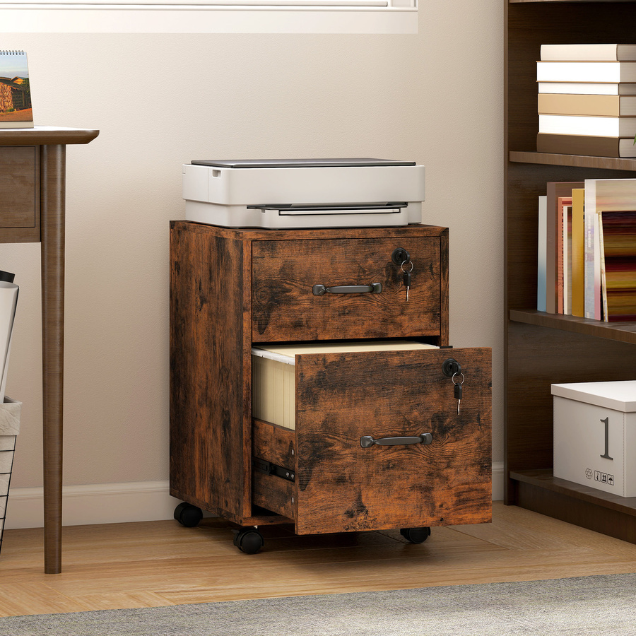 HOMCOM Rollcontainer mit 2 Schubladen für Büro und Home Office, braun, B/T/H: 40 x 40 x 54,1 cm - Bild 2