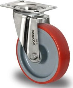 CASCOO Lenkrolle Serie N2U6 mit Gleitlager aus Edelstahl und Kunststoff, Durchmesser: 200 mm, Farbe: Grau/Rot - Bild 1