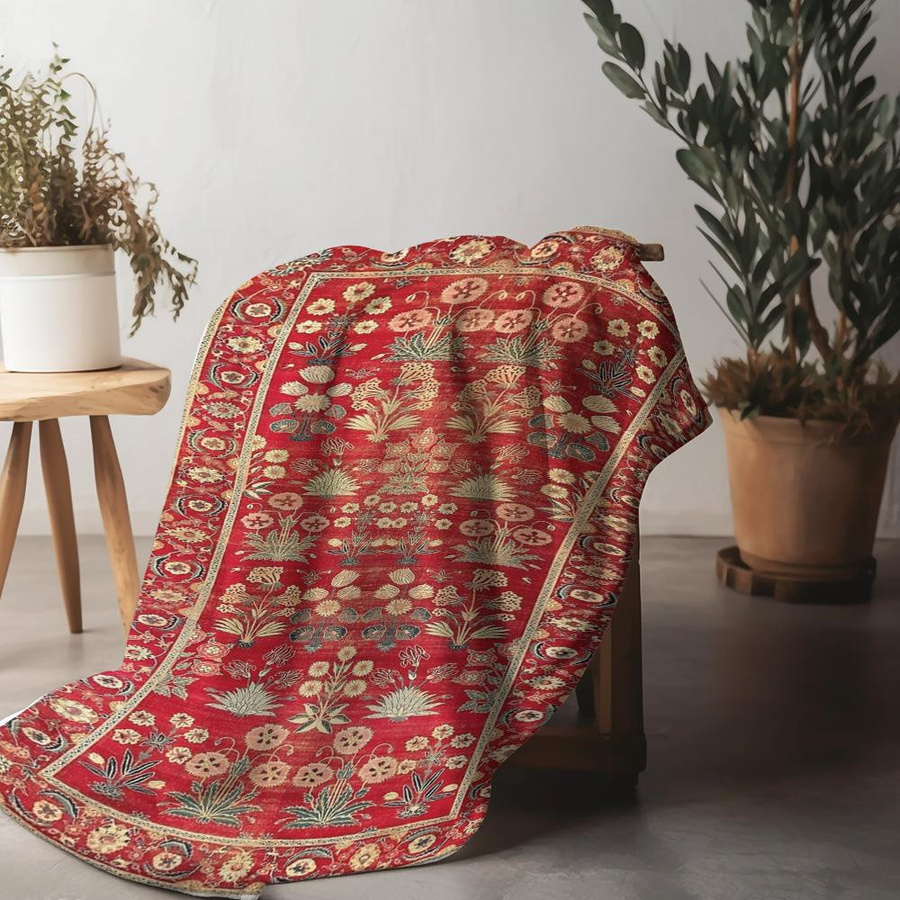 JMG Household Supplies Rote Florale Bestickte Fleecedecke aus Coral Fleece als Weicher Überwurf für Bett und Sofa B/H: 70 x 100 cm - Bild 4