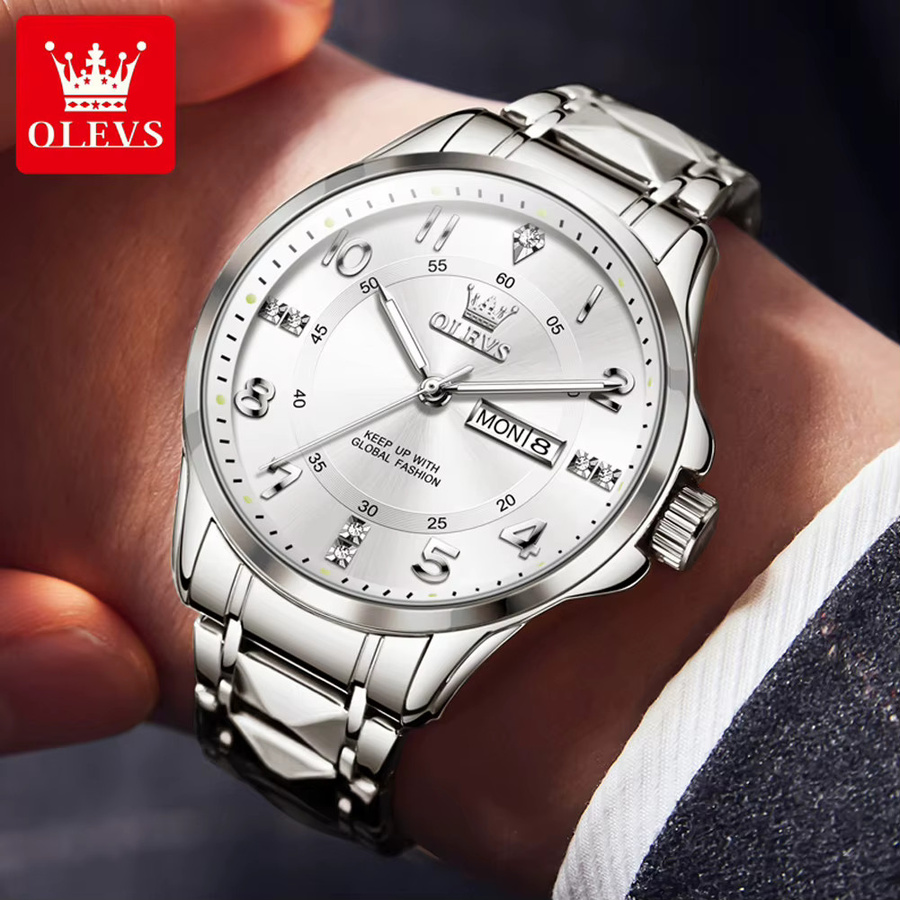 OLEVS Armbanduhr, Quarz, Edelstahl, Gold, Weiß, Herren - Bild 3