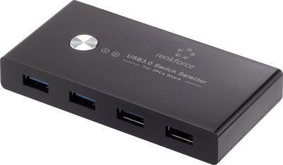 Renkforce RF-SHB-200 USB 3.0-Umschalter mit 4 Ports und integriertem Hub in Schwarz - Bild 1