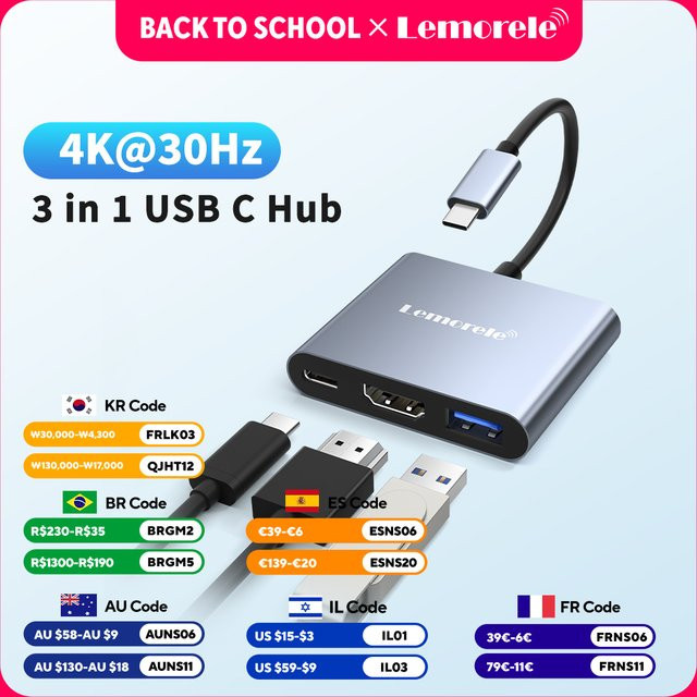 LEMORELE 3 in 1 USB C Hub PD 100W Dockingstation mit HDMI und USB-C Multiport Adapter für MacBook Pro/Air und Windows - Bild 1