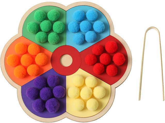 Binchi Montessori Spielzeug, Blumenform Regenbogen Brett, Holz, ab 3 Jahre - Bild 1