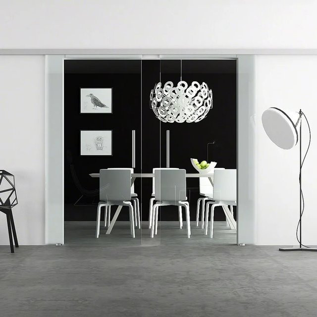 Levidor Doppelglasschiebetür Komplettset aus Aluminium und Klarglas in Silber, B/H: 90 x 205 cm, mit Stangengriffen und SoftClose - Bild 1