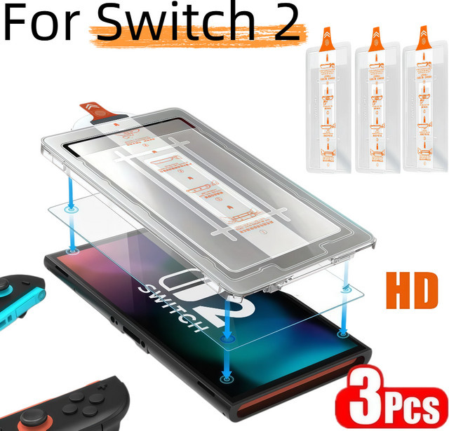 3-teiliges Nintendo Switch Displayschutzfolien-Set aus gehärtetem Glas, 7,9 Zoll, transparent, 9H Härte, kratzfest und blasenfrei - Bild 1