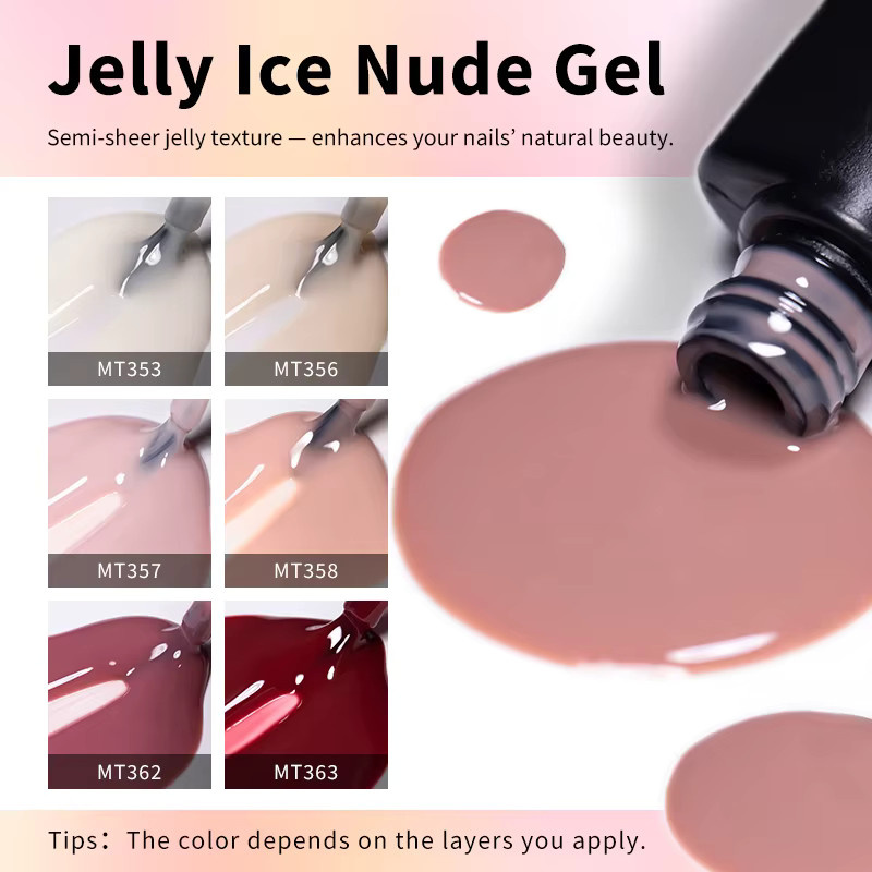 Mtssii Jelly Ice Nude Nagellack-Set, 8-teilig, Nude Pink, Glänzend - Bild 4
