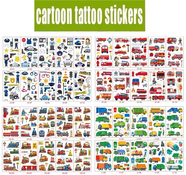Cartoon-Feuerwehrauto-Müllwagen-Polizei Temporäre Tattoos Aufkleber, 10 Stück - Bild 1