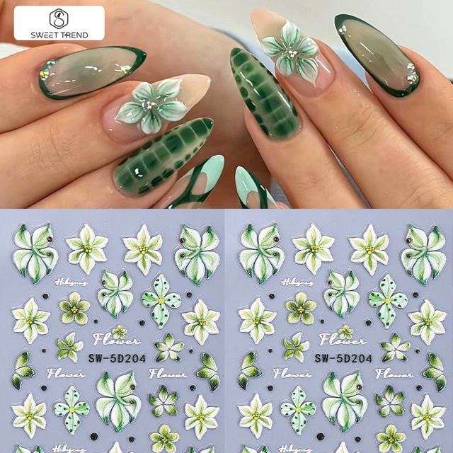 SWEET TREND Nagelaufkleber, 5D geprägte Blumen, frühlingsgrün, Damen - Bild 1