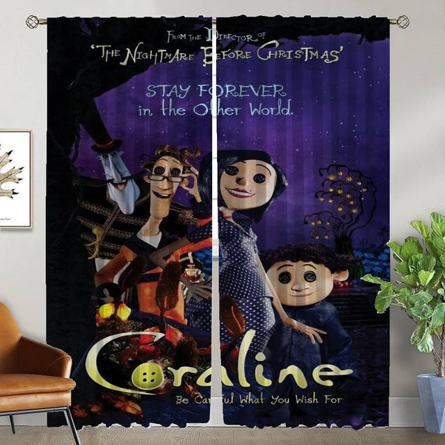 Coralines Fenstervorhang für das Kinderzimmer mit Halloween-Dekoration, 2 Paneele, Farbe: Lila, Breite: 50 cm, Höhe: 70 cm - Bild 1