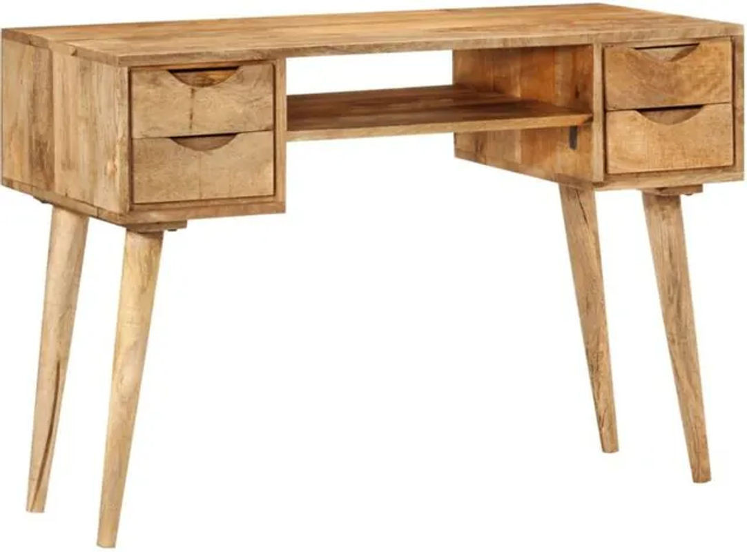 vidaxl Schreibtisch aus Massivholz Mango in Braun mit Schubladen im Retro Mid-Century Design B/T/H: 110 x 47 x 76 cm - Bild 1