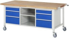 Rau Fahrbare Werkbank 8564 in Grau und Multicolour mit 6 Schubladen, B/T/H: 200 x 90 x 88 cm - Bild 1