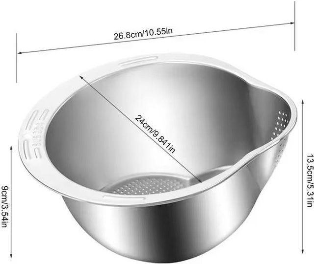 Binchi Reiswascher-Siebschüssel aus Edelstahl 304 in Silber zum Waschen von Reis, Obst und Gemüse - Bild 1