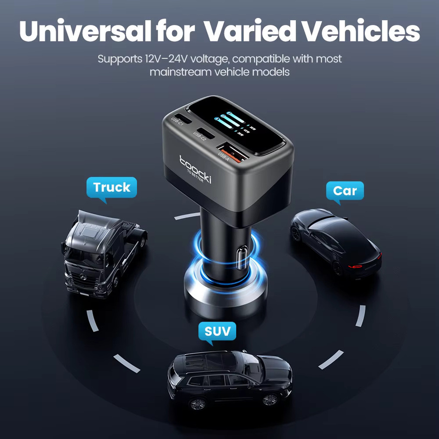 Toocki 3-in-1 Auto Ladegerät mit Display, 105 W Schnellladegerät mit PD 45 W, 30 W und PPS für USB-C, Schwarz - Bild 4
