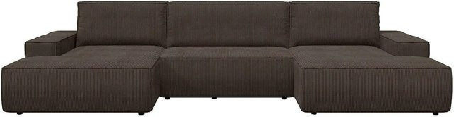 Vente-unique Schlafsofa Amelia in Braun mit Cord-Bezug und Schlaffunktion - Bild 1