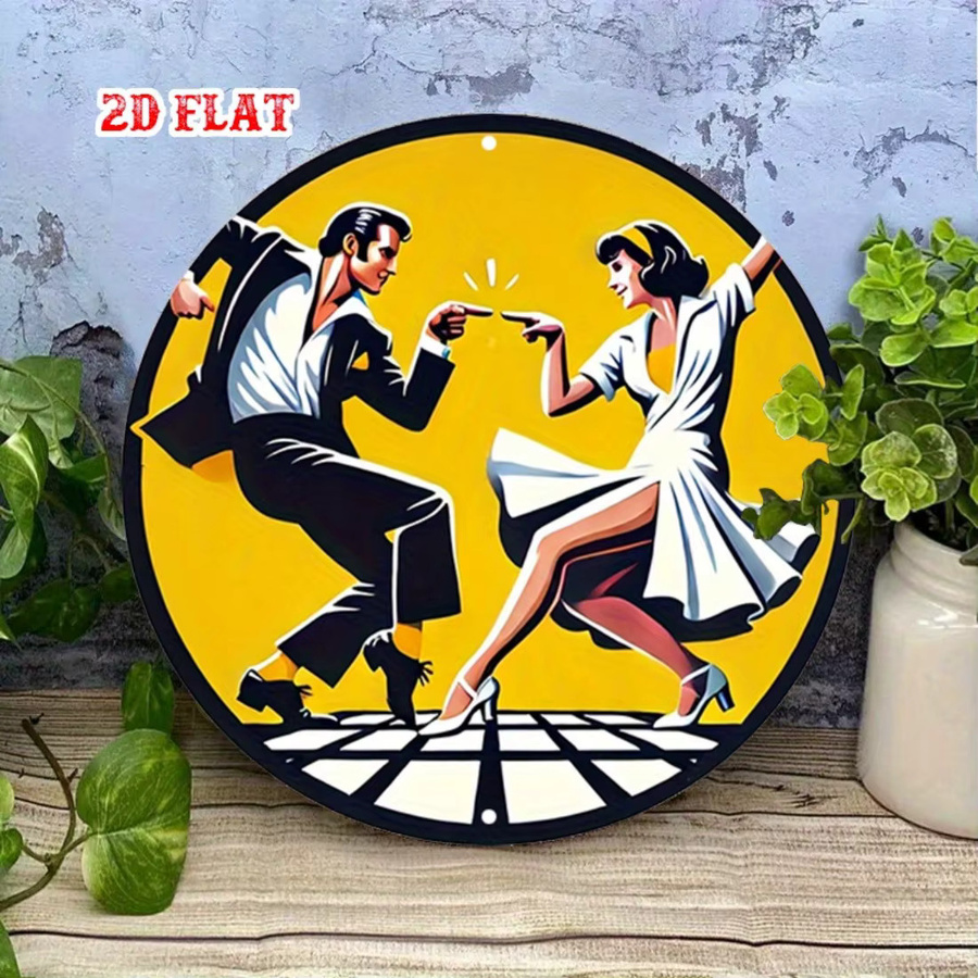 CIFBUY Retro Dance Metallblechschild Rund, Vintage Aluminium Wandkunst in Multicolour für Café, Garage und Home Decor, Durchmesser: 20 cm - Bild 3