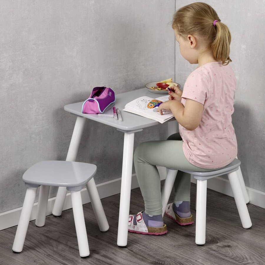Kesper Kindertisch Set mit 2 Hockern aus Holz in Grau, FSC-zertifiziert, B/H/L: 38 x 43,5 x 58 cm - Bild 2