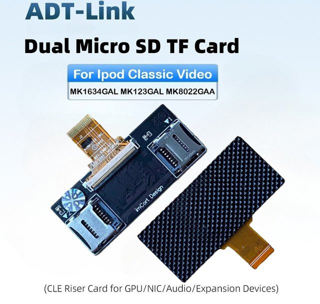 iFlash Dual Micro SD TF Kartenadapter für iPod Classic 5. 6. 7. Generation als SSD Ersatz für MK8022GAA MK1634GAL MK1231GAL HDD IPC in Schwarz und Rot - Bild 1