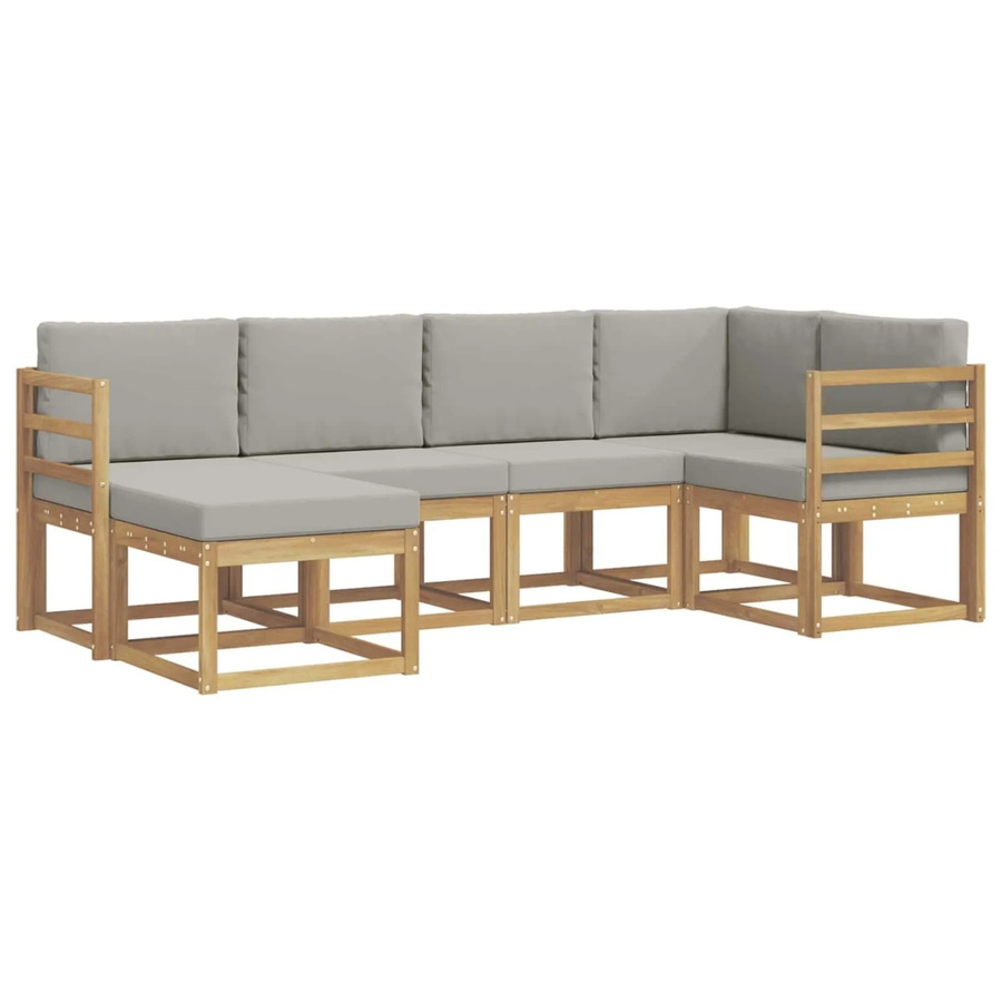 vidaXL Outdoor-Sofagarnitur 6-teilig aus Akazienholz in Weiß-Hellgrau mit Kissen und L-Form - Bild 2