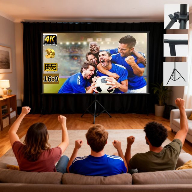Xiaohui Projektionsleinwand mit Einzelhalterung, 120 Zoll, 16:9 Format, 4K HD, Weiß, für Innen und Außen - Bild 1