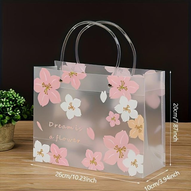 Transparente Geschenktasche Prinzessin Floral aus PVC mit rosa Kirschblütendesign - Bild 1