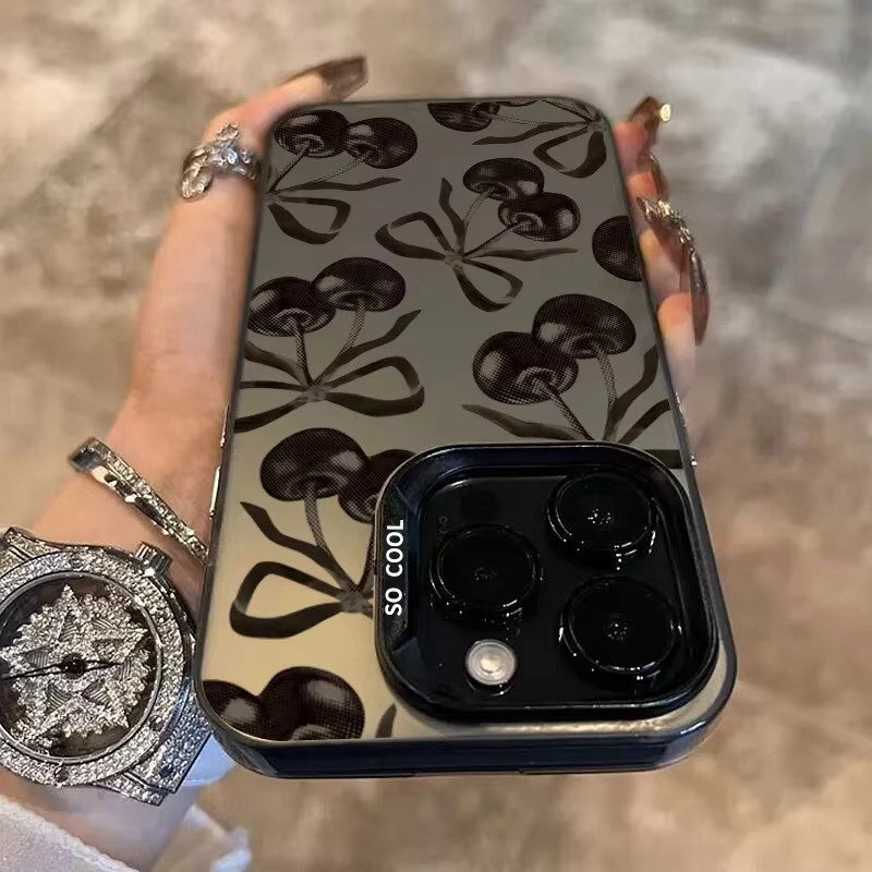 Stoßfeste Handyhülle Black Cherry Bow mit Galvanisierung in Silber für iPhone 16 15 14 13 12 11 Pro Max XS X XR 7 8 Plus mit IMD Laser-Technologie - Bild 3